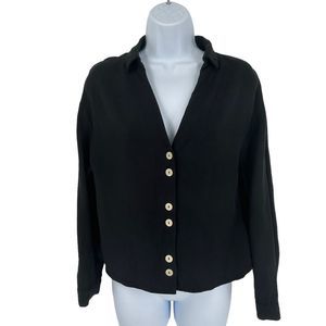 Zara TRF Collection Black Collared‎ V Neck Button Down Shirt Medium